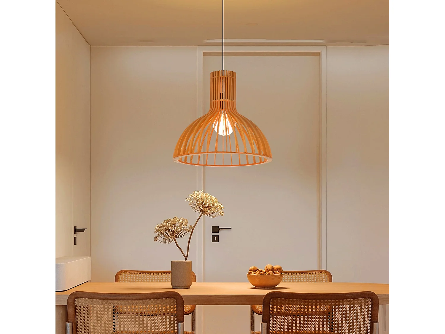 Suspension en bambou pendelleuchte naturel pour îlot de cuisine d35cm x h32 cm