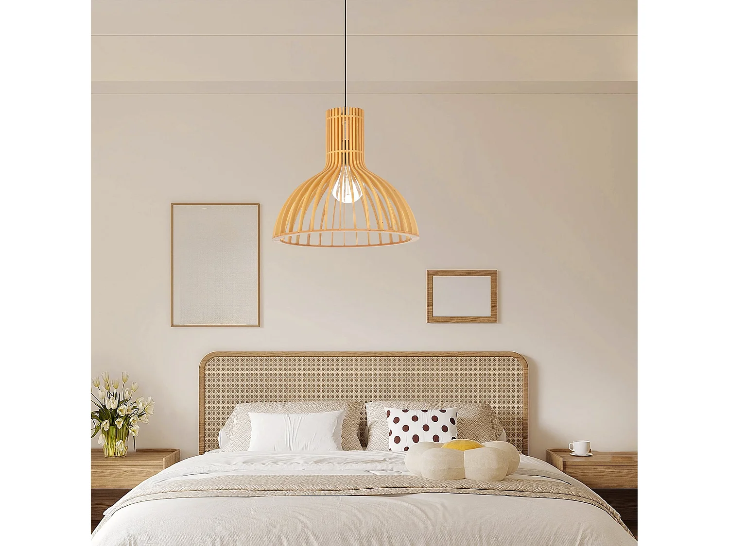 Suspension en bambou pendelleuchte naturel pour îlot de cuisine d35cm x h32 cm