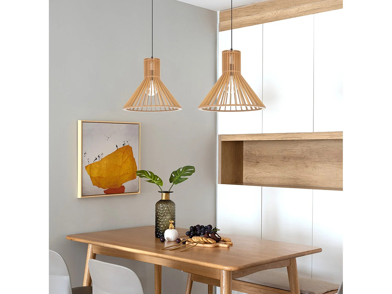 Lustre minimaliste en bois pour salle à manger,salon et chambre à coucher d30cm x h35cm