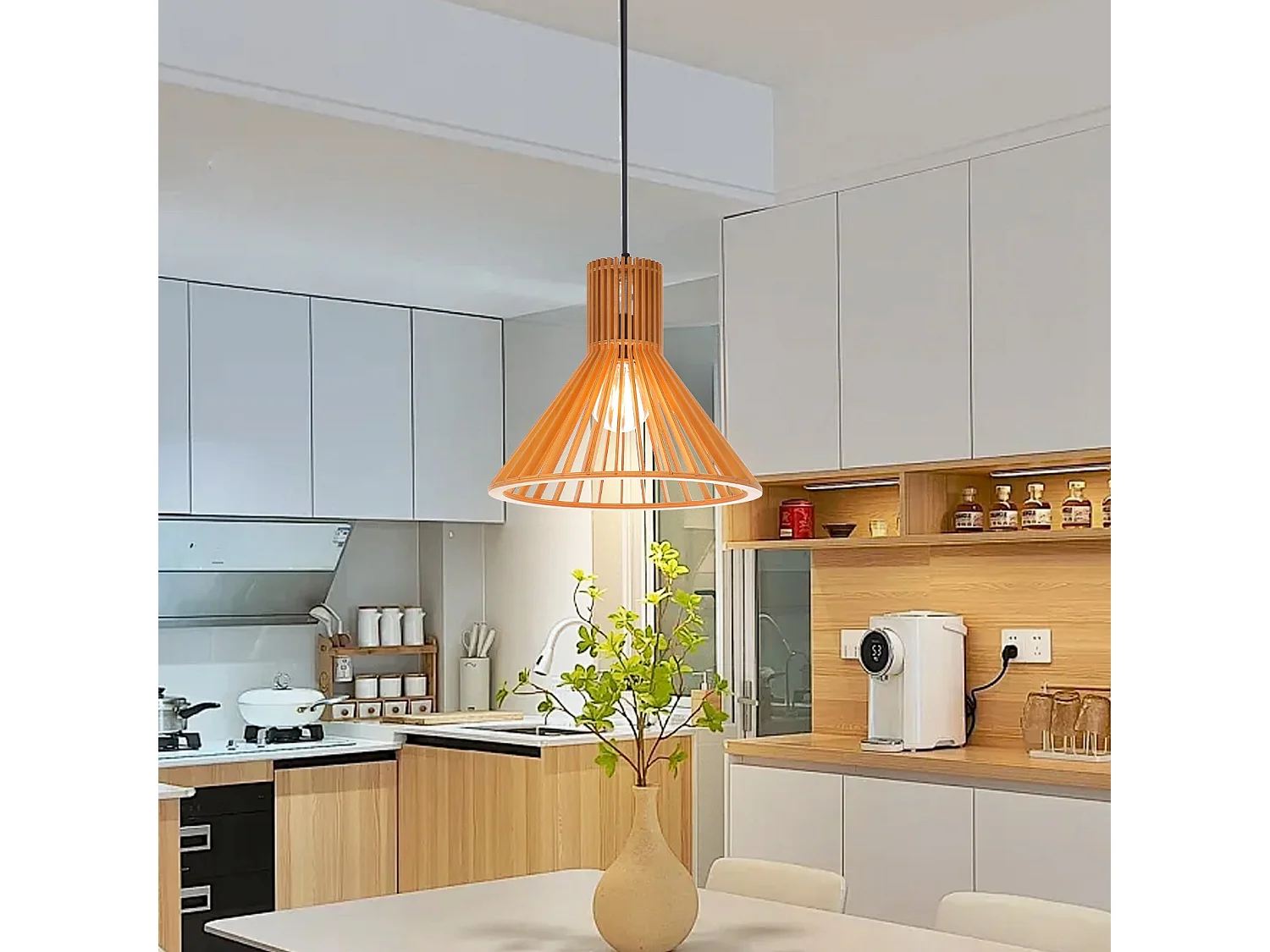 Lustre minimaliste en bois pour salle à manger,salon et chambre à coucher d30cm x h35cm