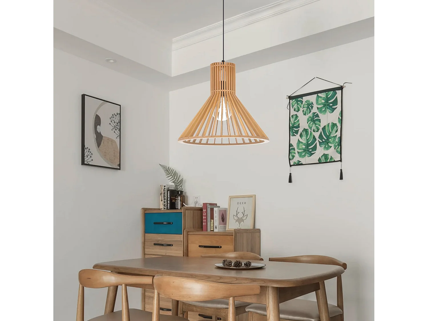 Lustre minimaliste en bois pour salle à manger,salon et chambre à coucher d30cm x h35cm