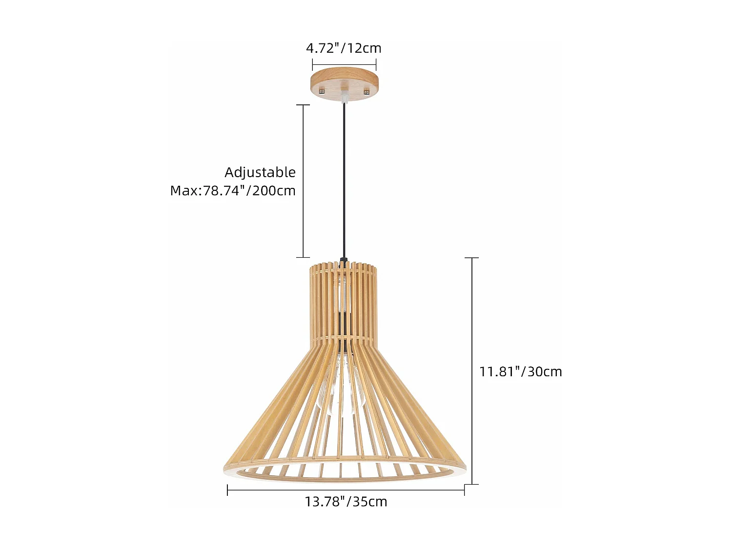 Lustre minimaliste en bois pour salle à manger,salon et chambre à coucher d30cm x h35cm