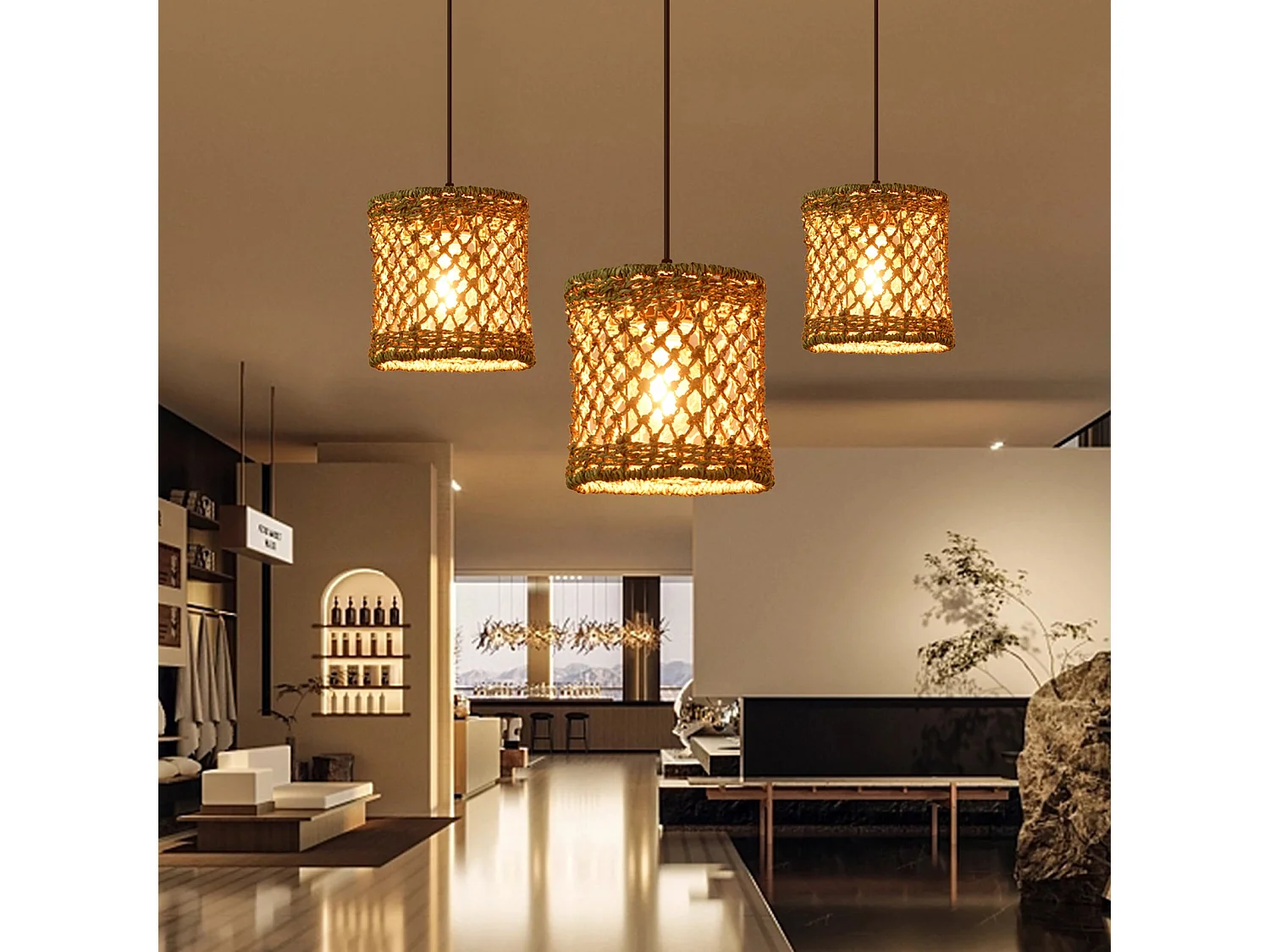 Arturesthome lustre en bambou et rotin tressé à la main décoration d'intérieur bohème naturelle plafonniers d 20x h 20cm