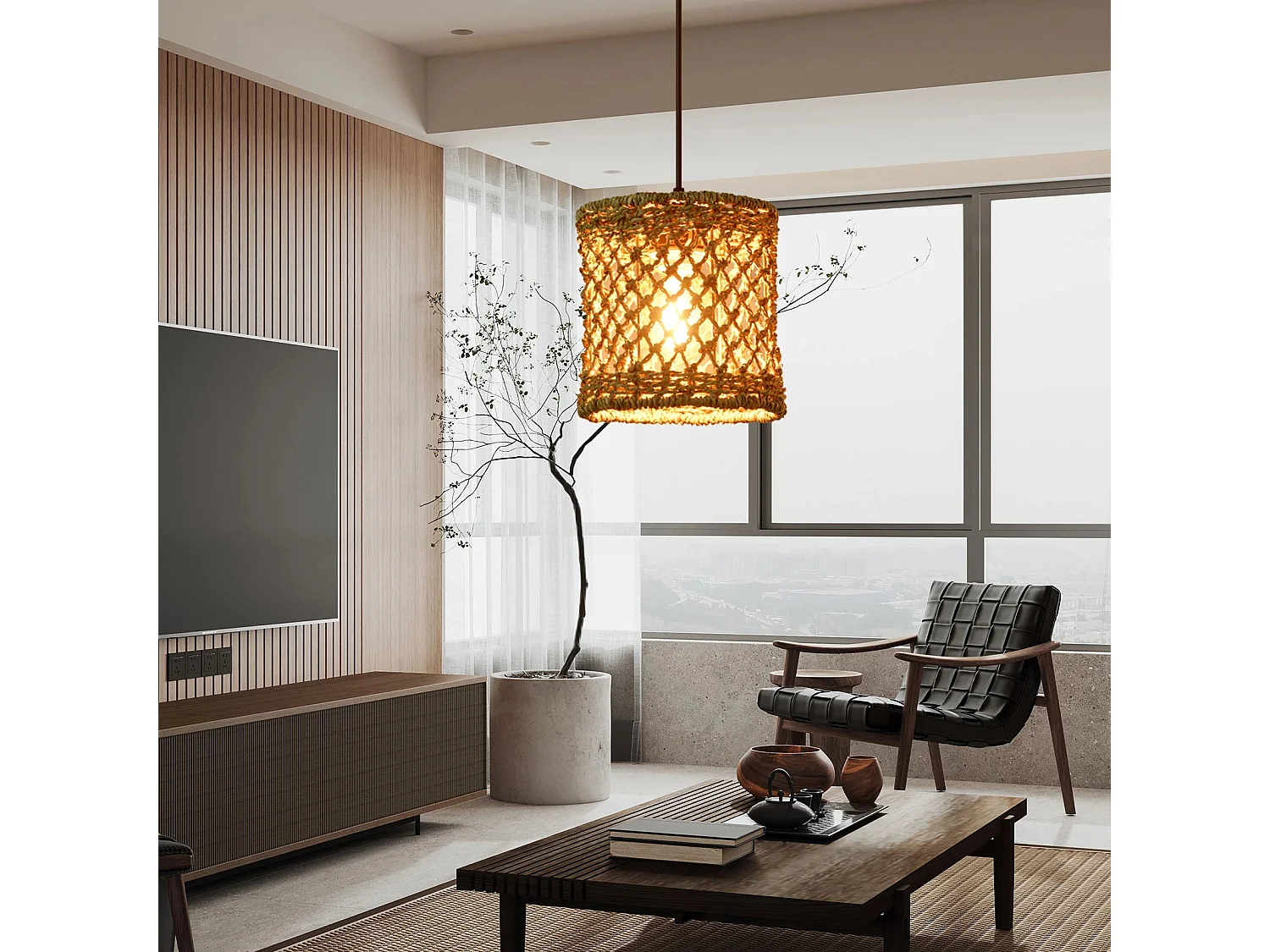 Arturesthome lustre en bambou et rotin tressé à la main décoration d'intérieur bohème naturelle plafonniers d 20x h 20cm