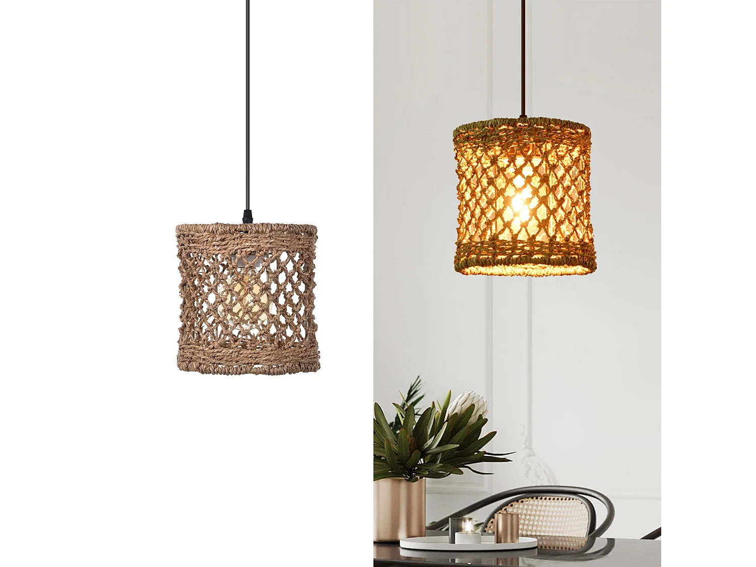 Arturesthome lustre en bambou et rotin tressé à la main décoration d'intérieur bohème naturelle plafonniers d 20x h 20cm