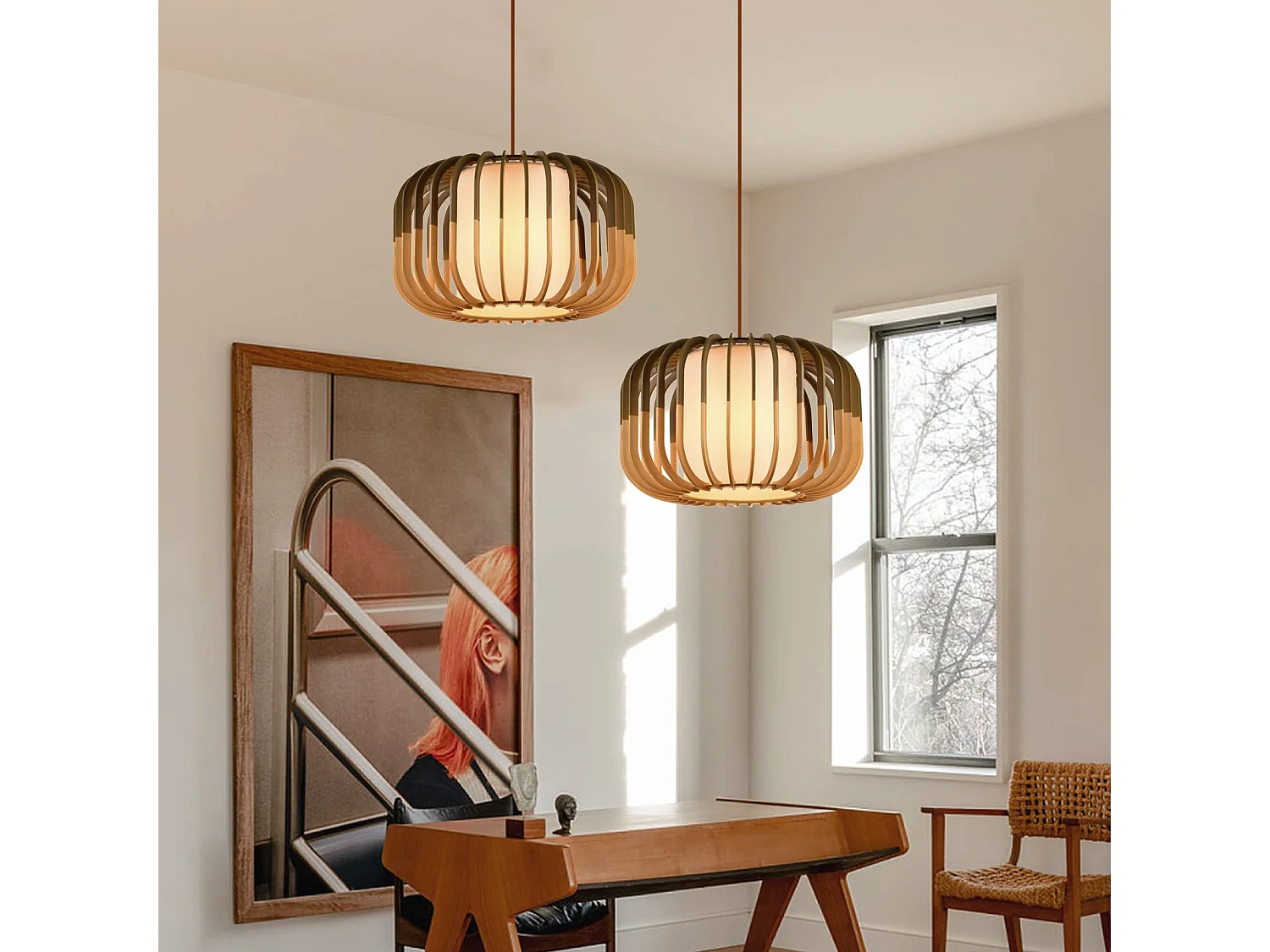 Arturesthome lampe suspendue en bois plafonnier de salon lampe suspendue tissée à la main convient pour les scènes de cuisine et de d50 cm x h30 cm