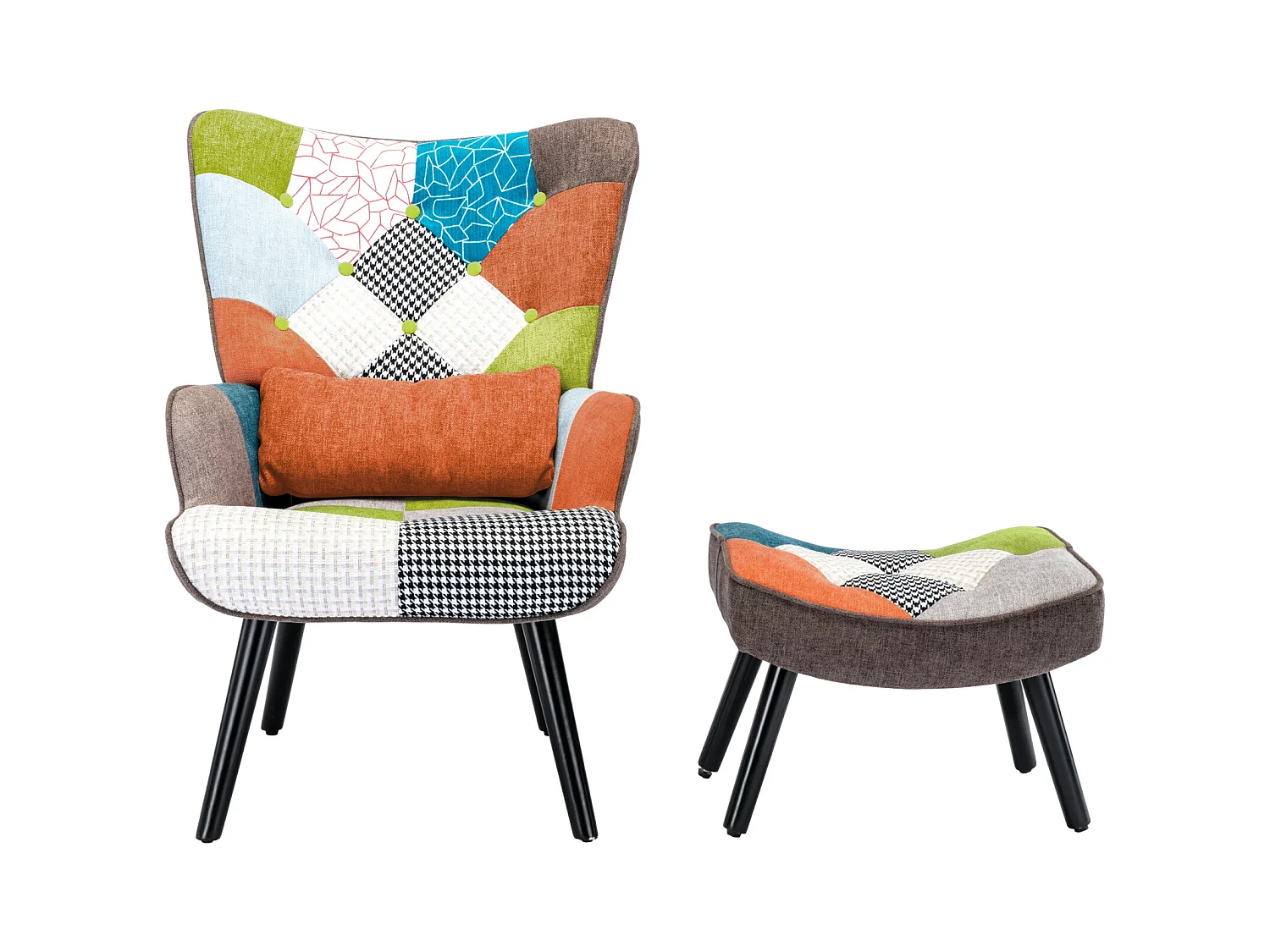 Sillón de relajación con taburetes, sillón de mosaico, sillón de orejas, sillón de habitaciones, colorido