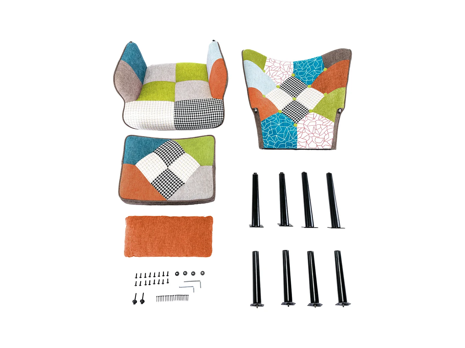 Sillón de relajación con taburetes, sillón de mosaico, sillón de orejas, sillón de habitaciones, colorido