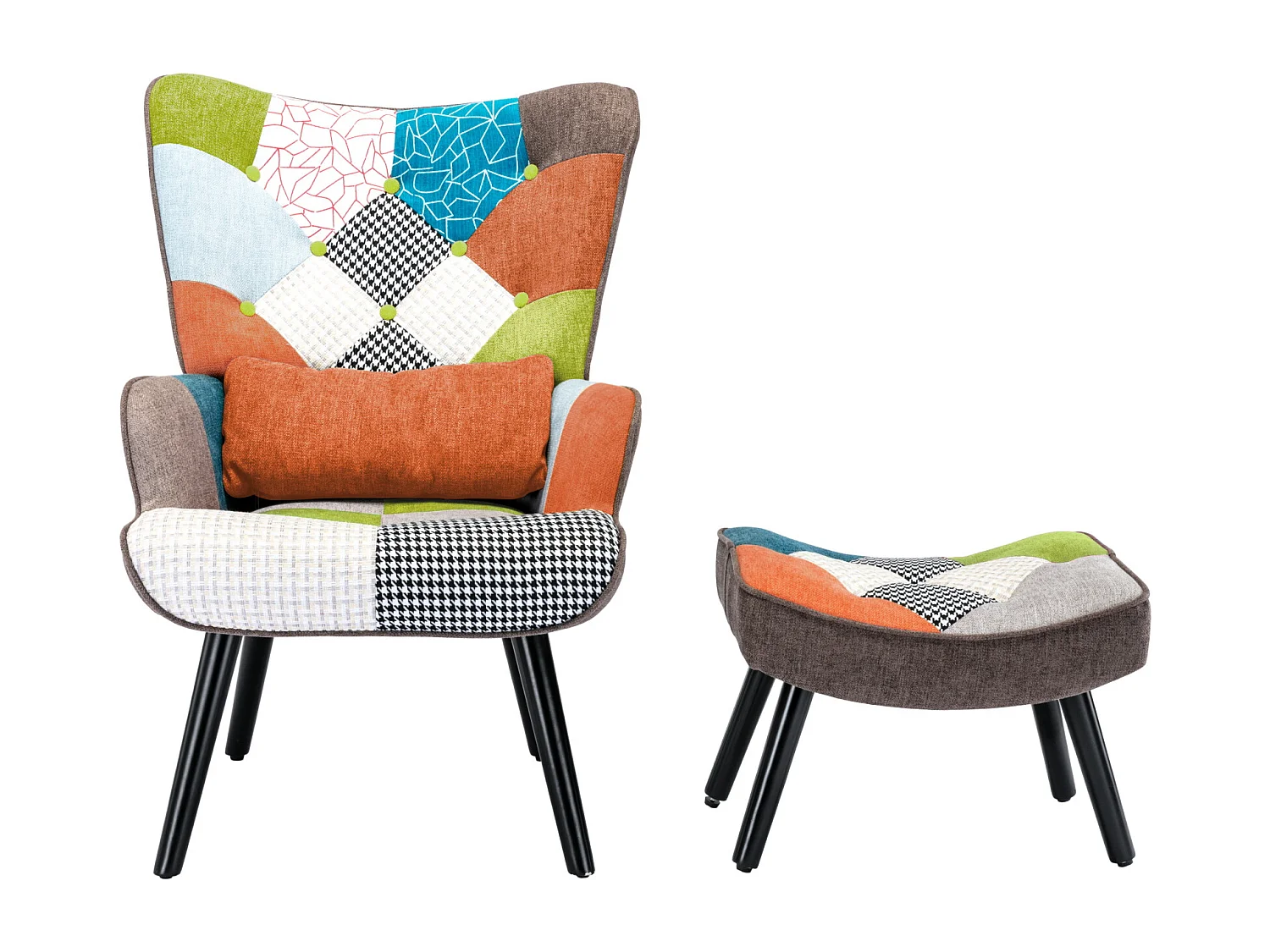 Sillón de relajación con taburetes, sillón de mosaico, sillón de orejas, sillón de habitaciones, colorido