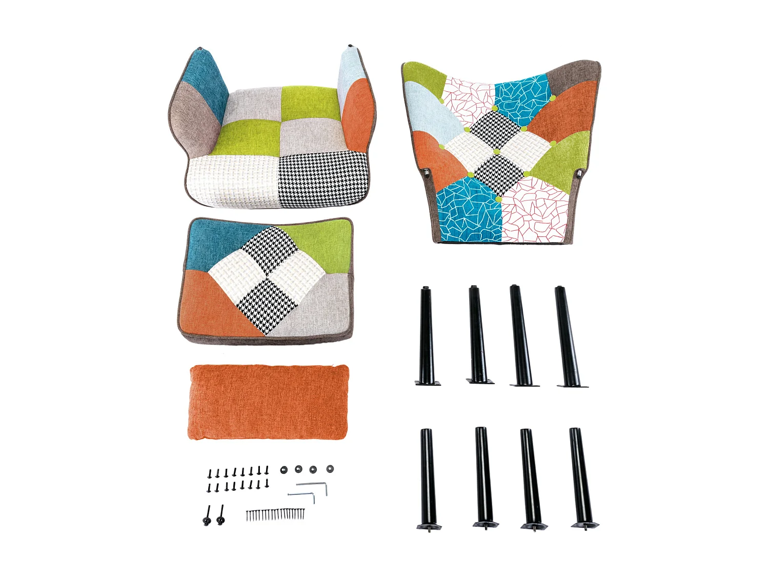 Sillón de relajación con taburetes, sillón de mosaico, sillón de orejas, sillón de habitaciones, colorido