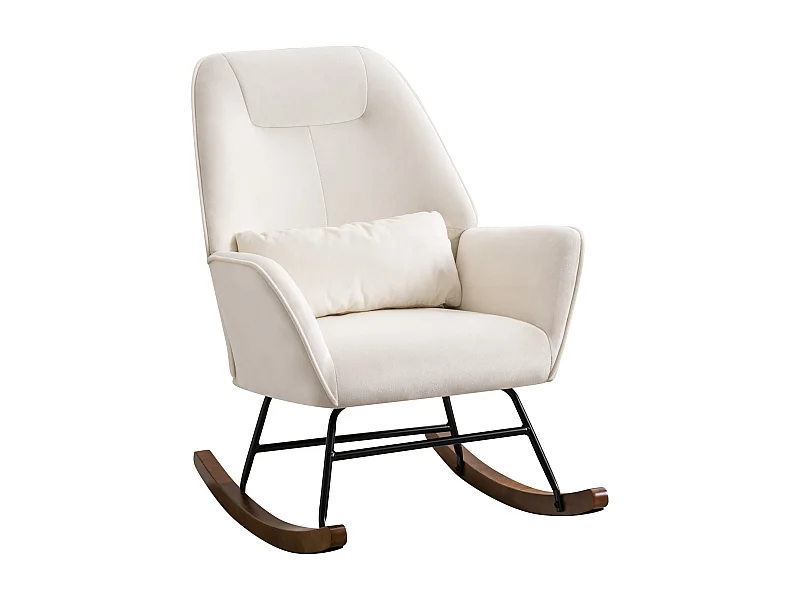 Fauteuil à Bascule en Velours Rembourré avec Support Lombaire,  Fauteuil Allaitement à Bascule pour Salon, Chambre d'enfant, Beige