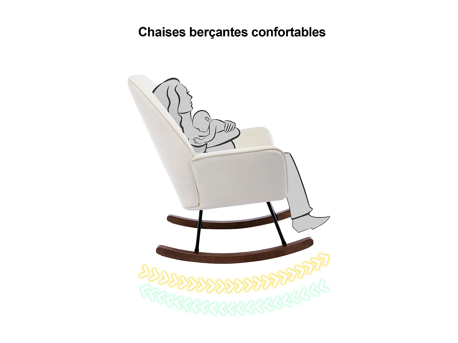 Fauteuil à Bascule en Velours Rembourré avec Support Lombaire,  Fauteuil Allaitement à Bascule pour Salon, Chambre d'enfant, Beige