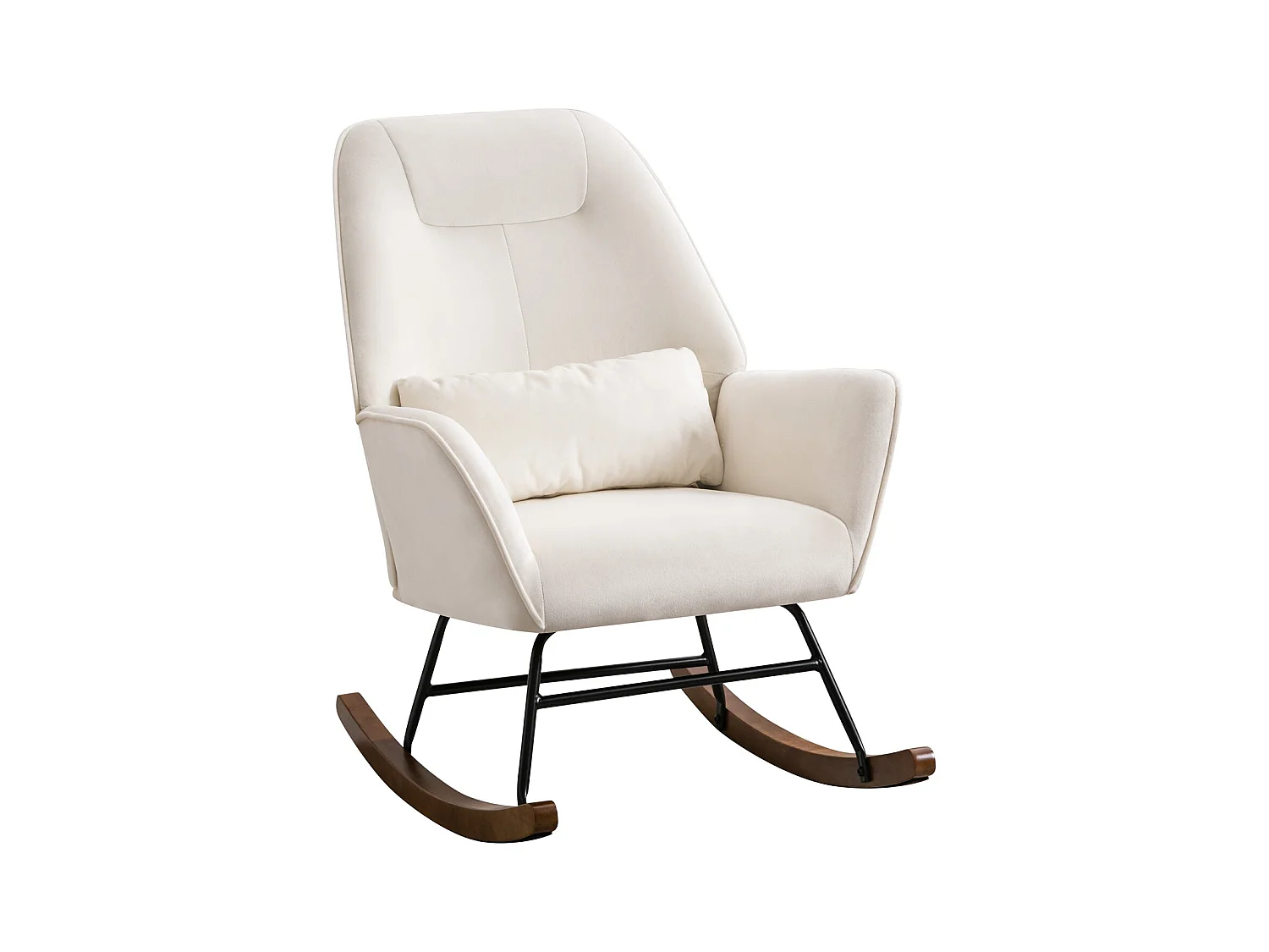 Fluwelen schommelstoel met lendensteun, schommelstoel voor de woonkamer, kinderkamer, beige