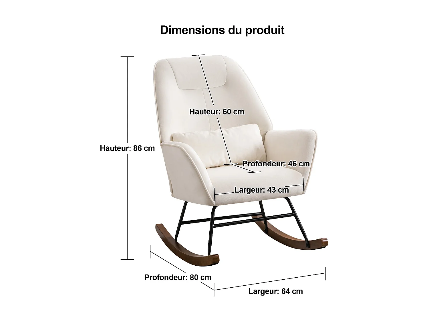 Fauteuil à Bascule en Velours Rembourré avec Support Lombaire,  Fauteuil Allaitement à Bascule pour Salon, Chambre d'enfant, Beige