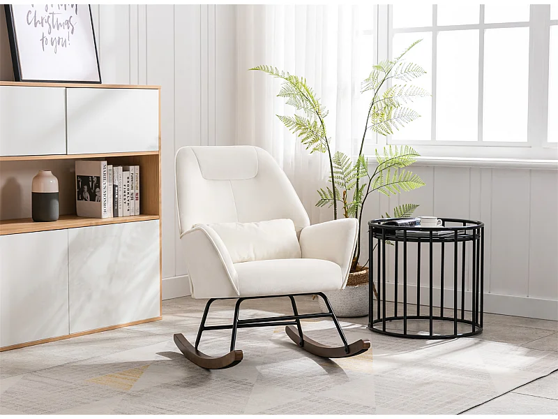 Fluwelen schommelstoel met lendensteun, schommelstoel voor de woonkamer, kinderkamer, beige