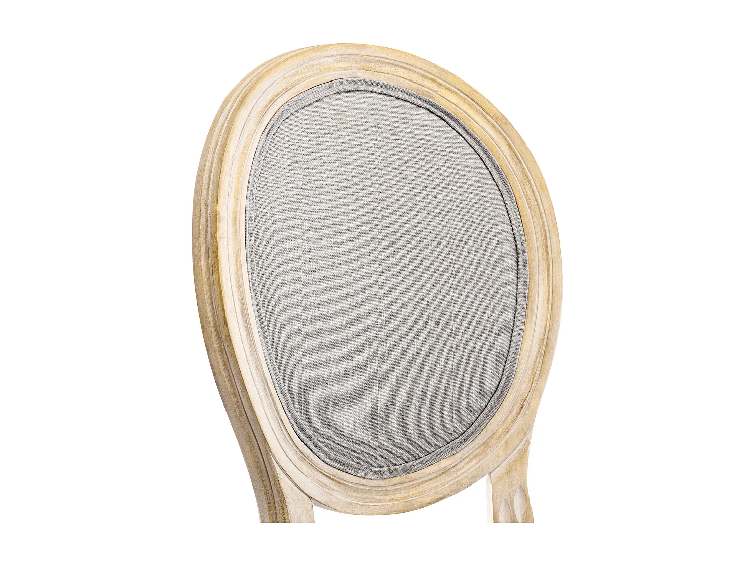 Lot de 2 chaises de salle à manger - Chaise médaillon style Louis XVI en bois massif sculpté et patiné - Tissu lin gris - Style rétro élégant