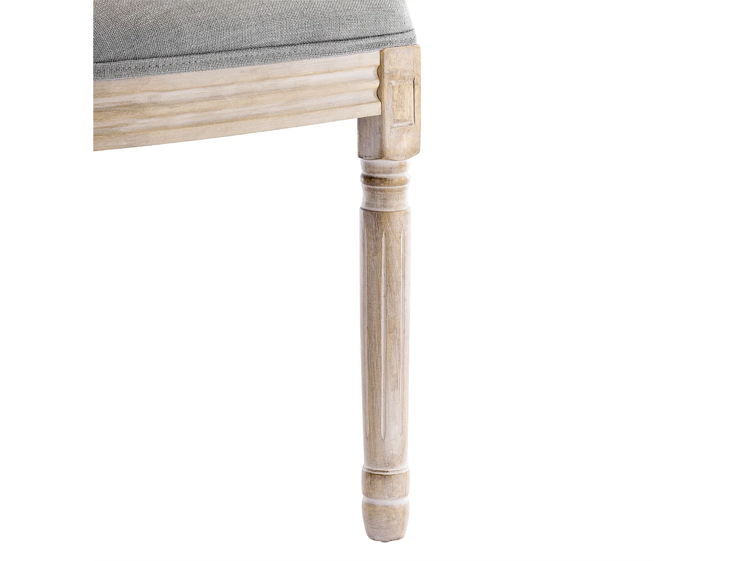 Lot de 2 chaises de salle à manger - Chaise médaillon style Louis XVI en bois massif sculpté et patiné - Tissu lin gris - Style rétro élégant