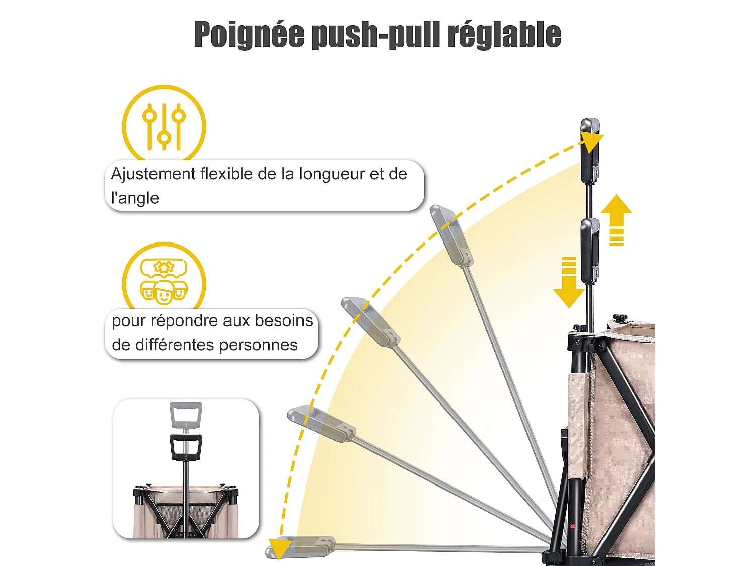 Chariot de Transport Pliable avec Freins, Chariot de Jardin de 150KG Pneus amovible, tout-terrain, Chariot pour Camping, Brun clair