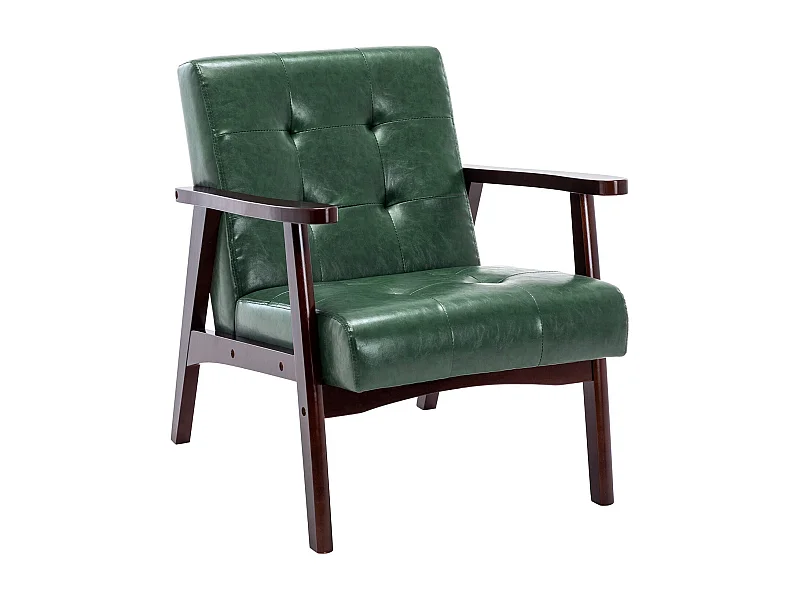 Fauteuil en bois au design scandinave et cuir Vert-L 67 x L 76 x H 76 cm