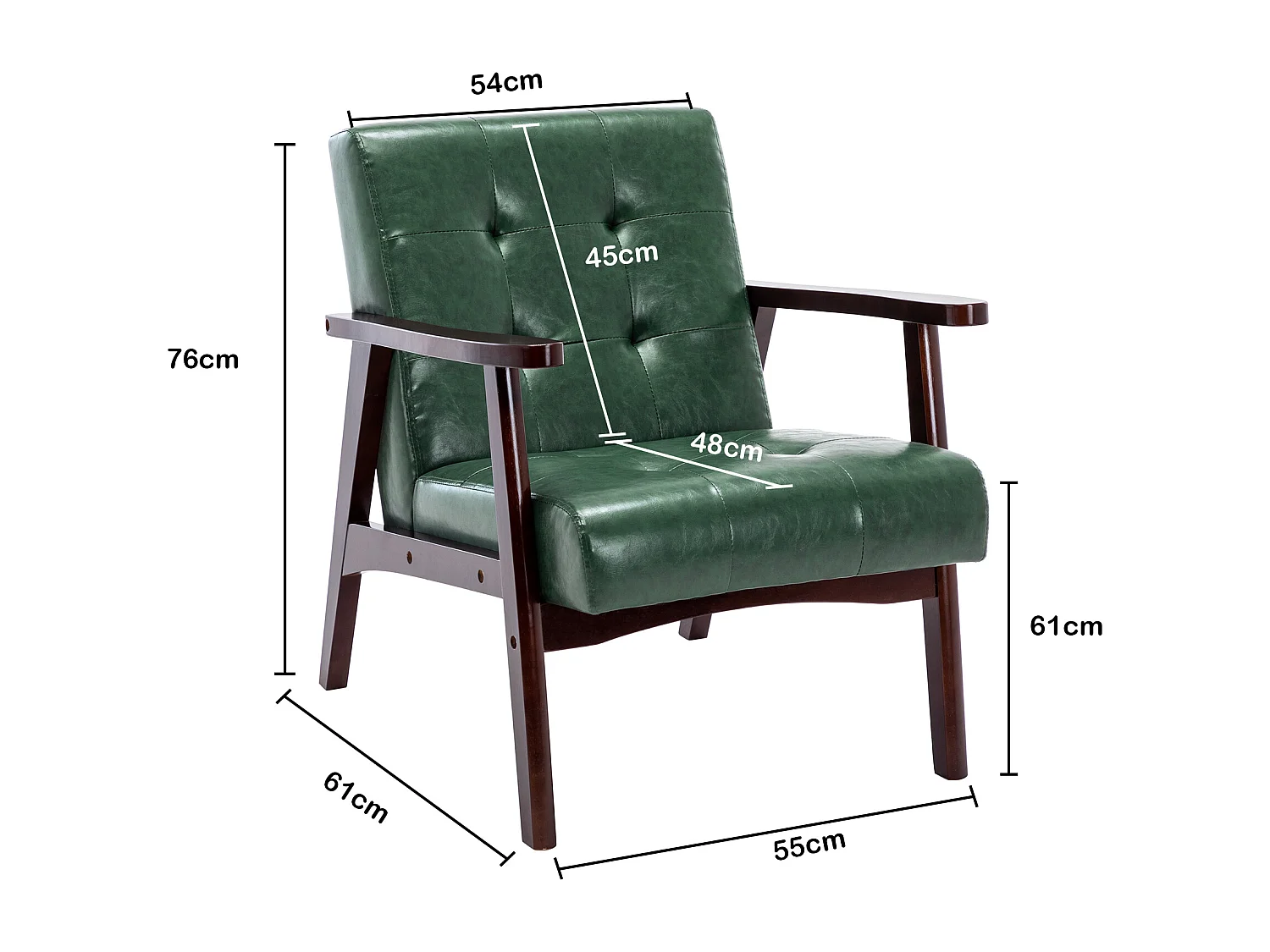 Fauteuil en bois au design scandinave et cuir Vert-L 67 x L 76 x H 76 cm