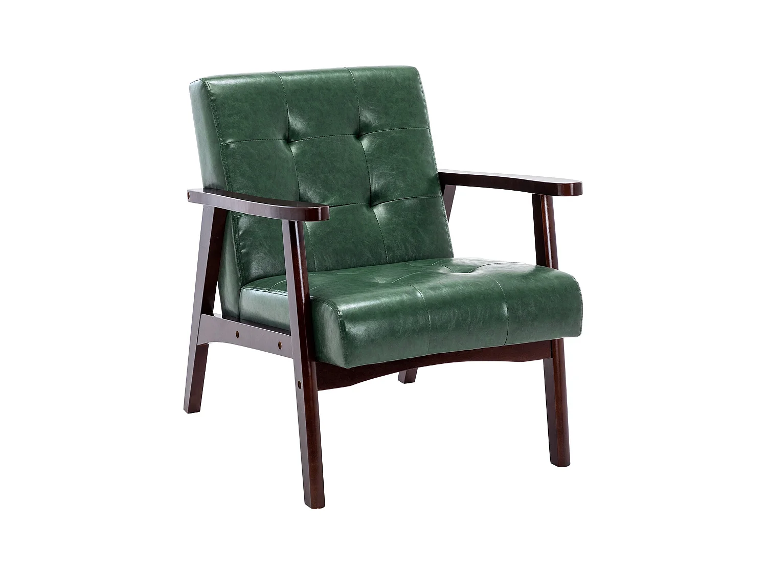 Fauteuil en bois au design scandinave et cuir Vert-L 67 x L 76 x H 76 cm