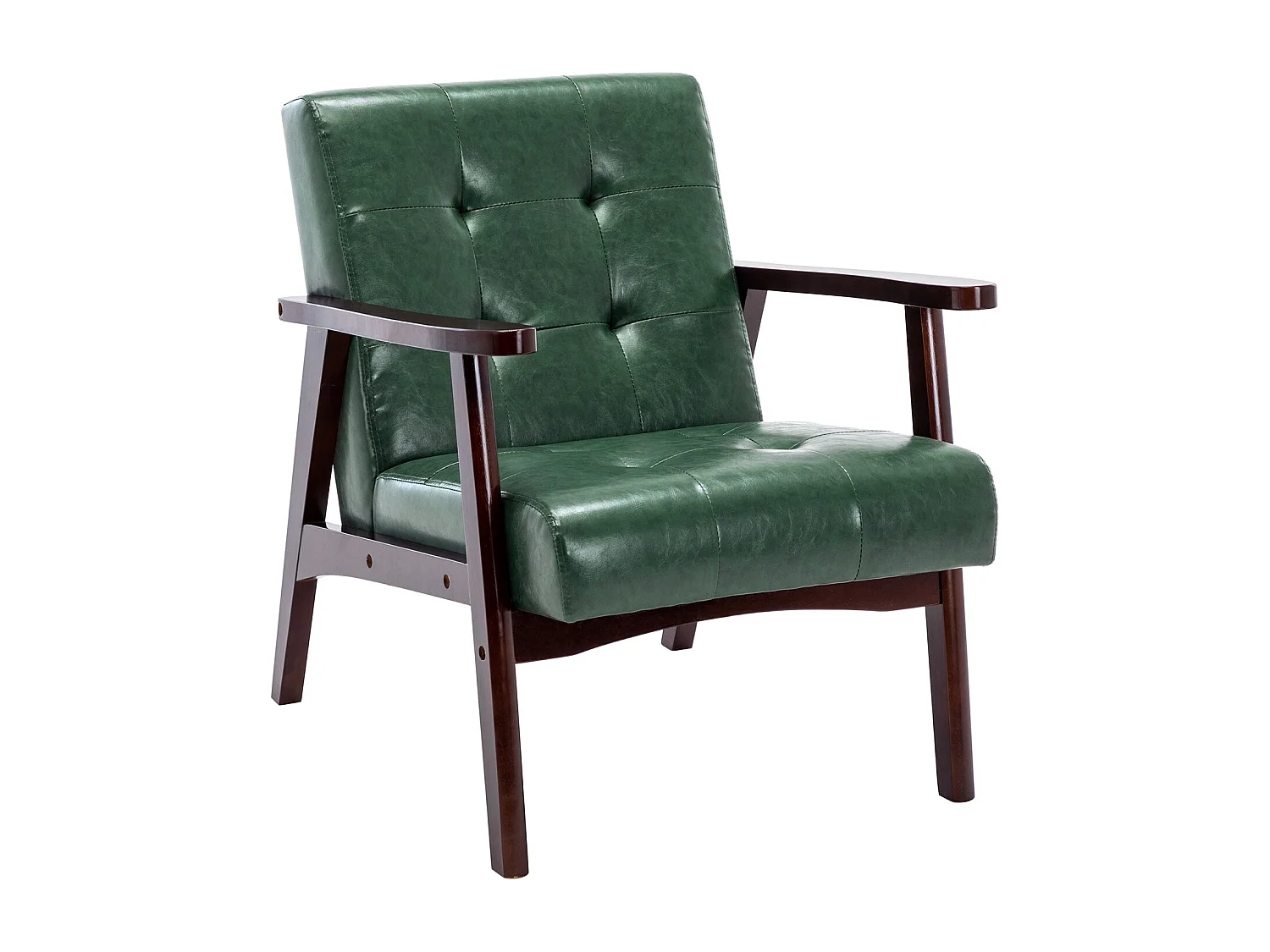 Scandinavisch design houten fauteuil met groen leer - L 67 x B 76 x H 76 cm