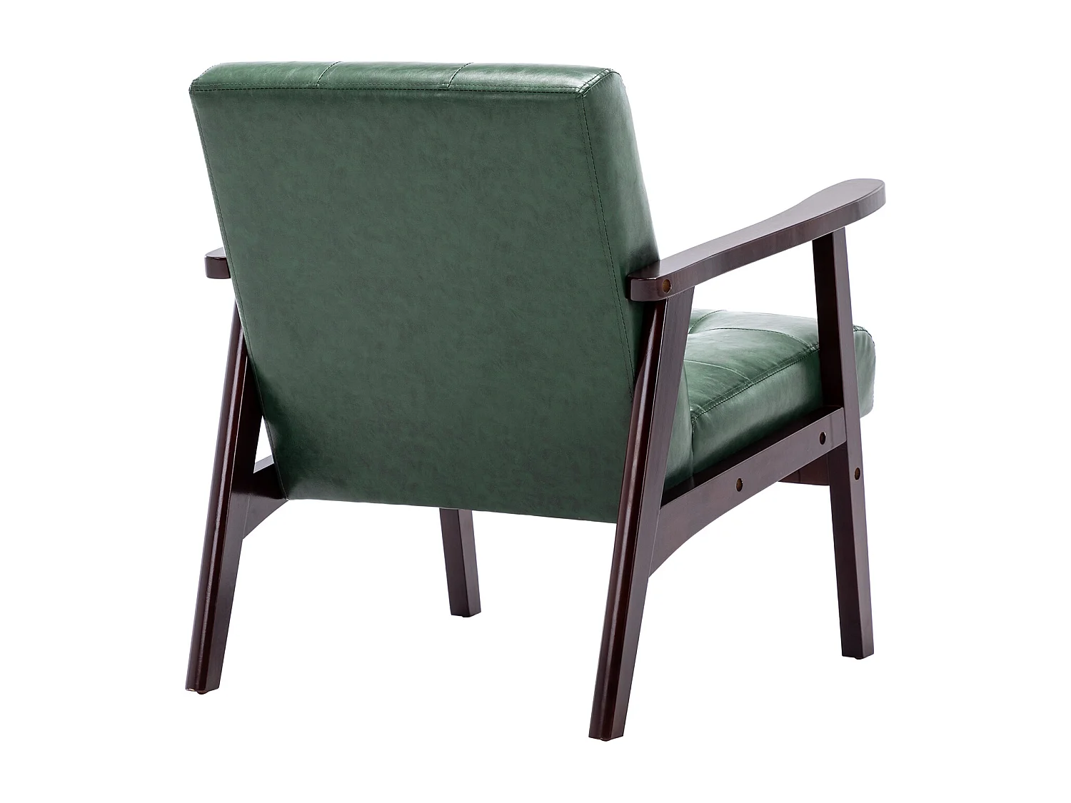 Scandinavisch design houten fauteuil met groen leer - L 67 x B 76 x H 76 cm