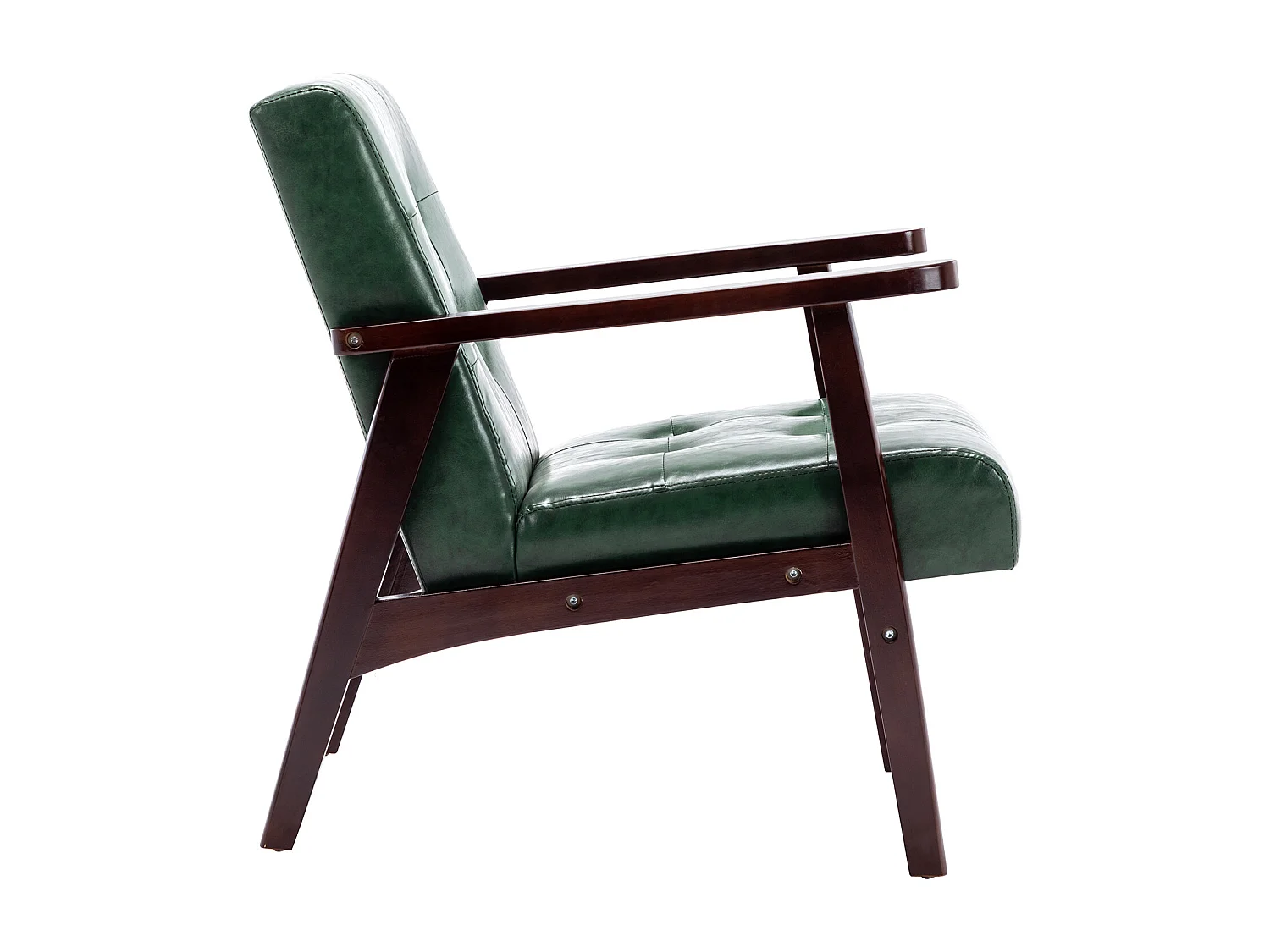 Fauteuil en bois au design scandinave et cuir Vert-L 67 x L 76 x H 76 cm