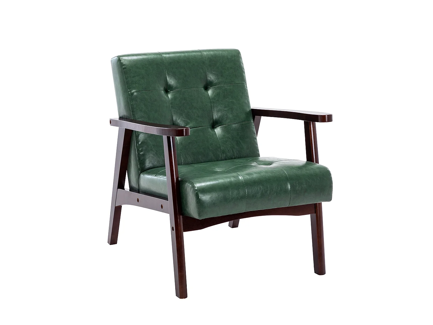Fauteuil en bois au design scandinave et cuir Vert-L 67 x L 76 x H 76 cm