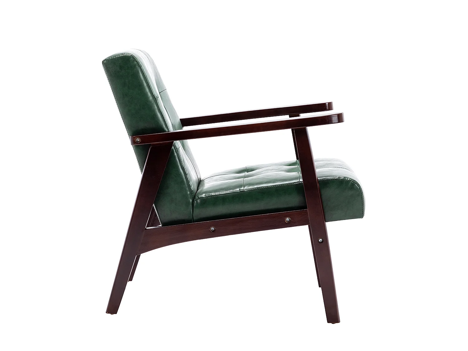 Fauteuil en bois au design scandinave et cuir Vert-L 67 x L 76 x H 76 cm