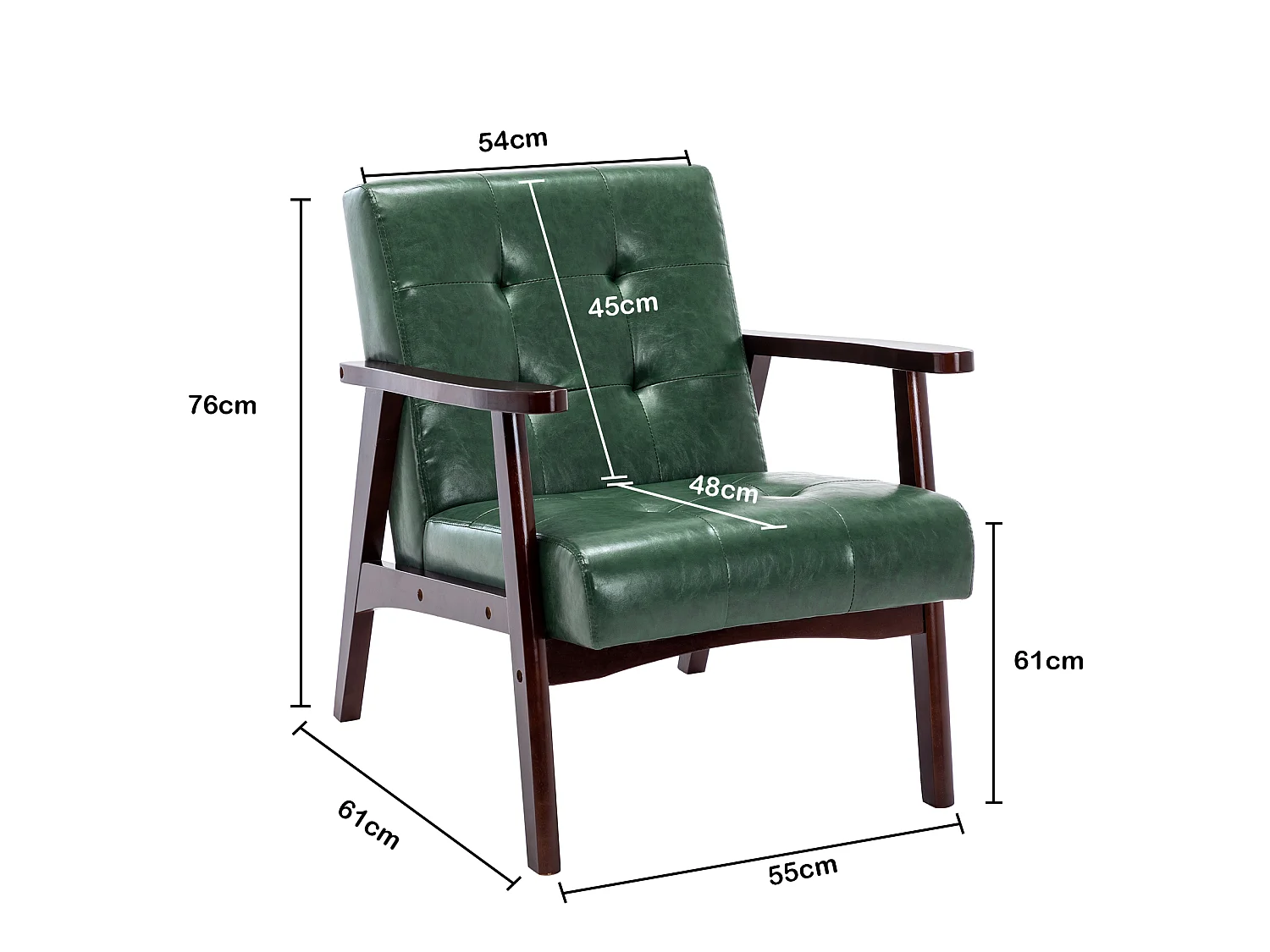 Fauteuil en bois au design scandinave et cuir Vert-L 67 x L 76 x H 76 cm