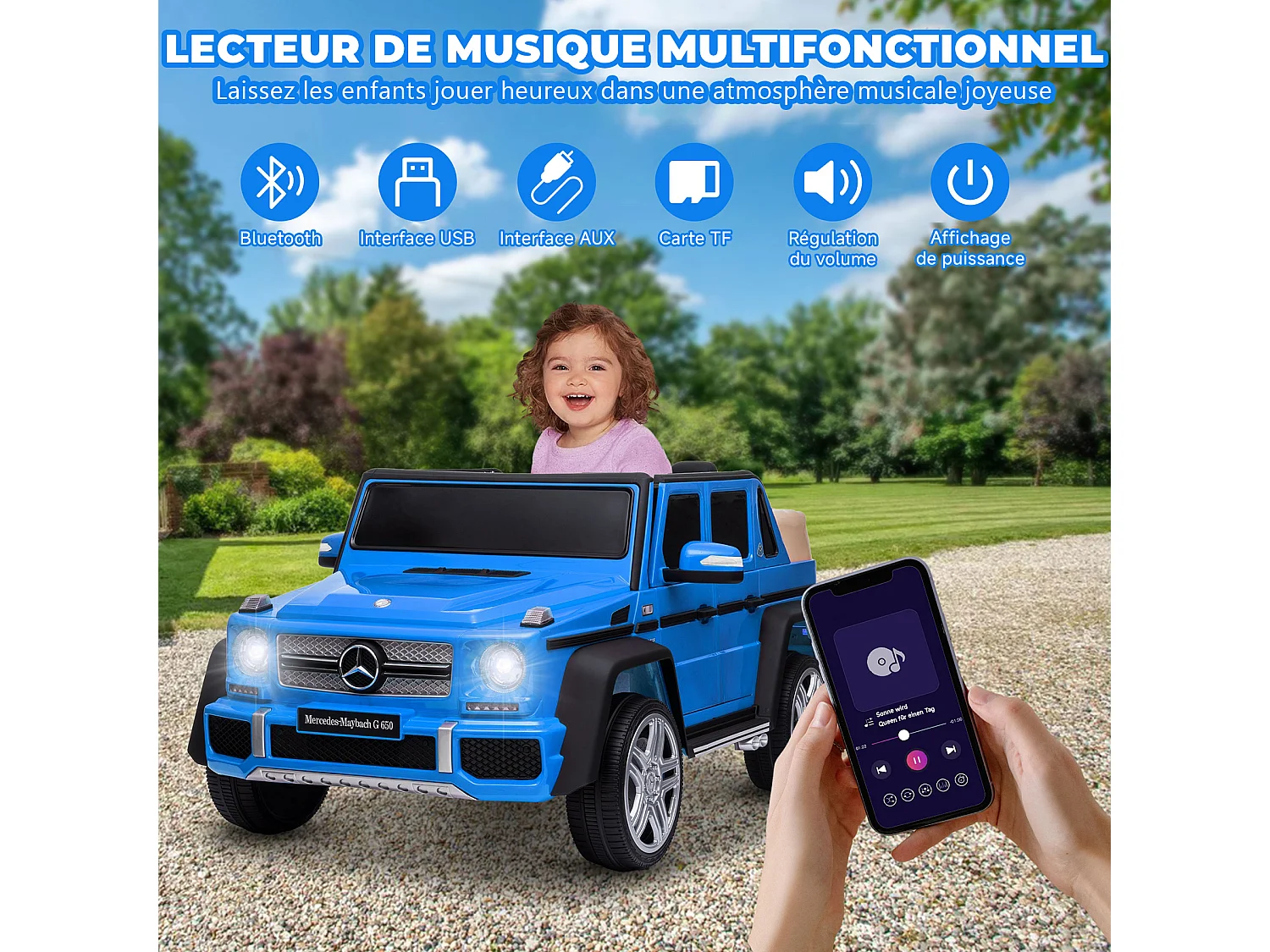 ORYXEARTH Coche eléctrico Mercedes-Maybach G650 para niños - Azul - 12V