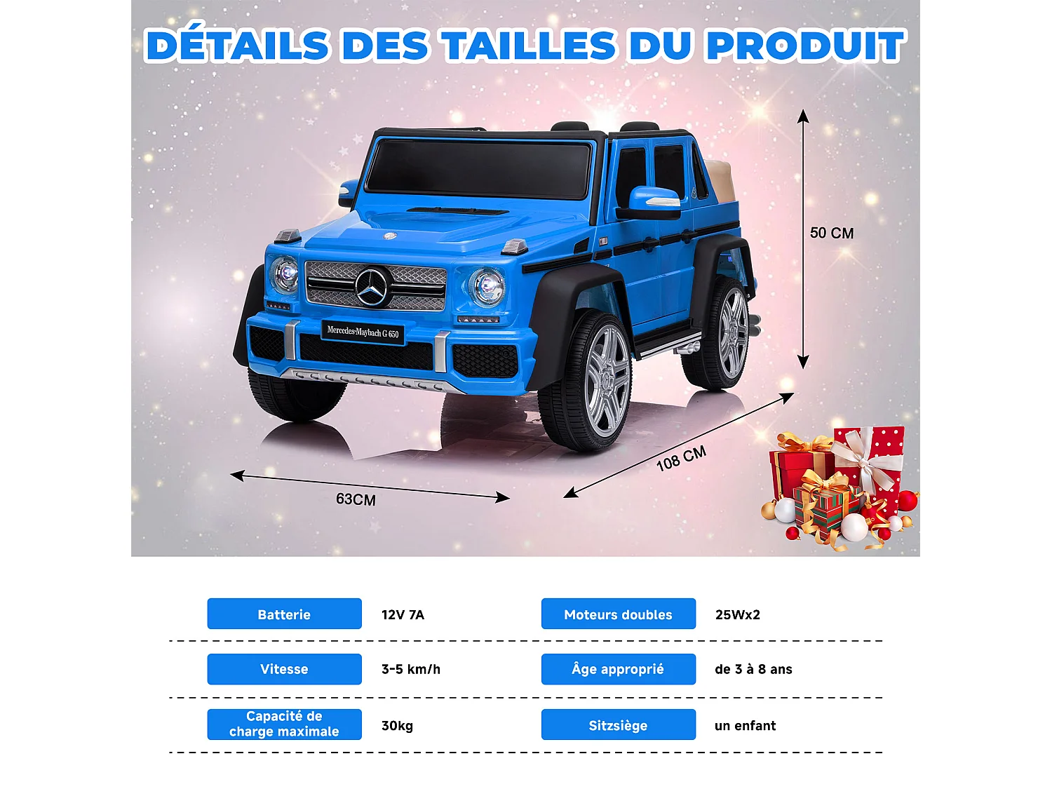 ORYXEARTH Coche eléctrico Mercedes-Maybach G650 para niños - Azul - 12V