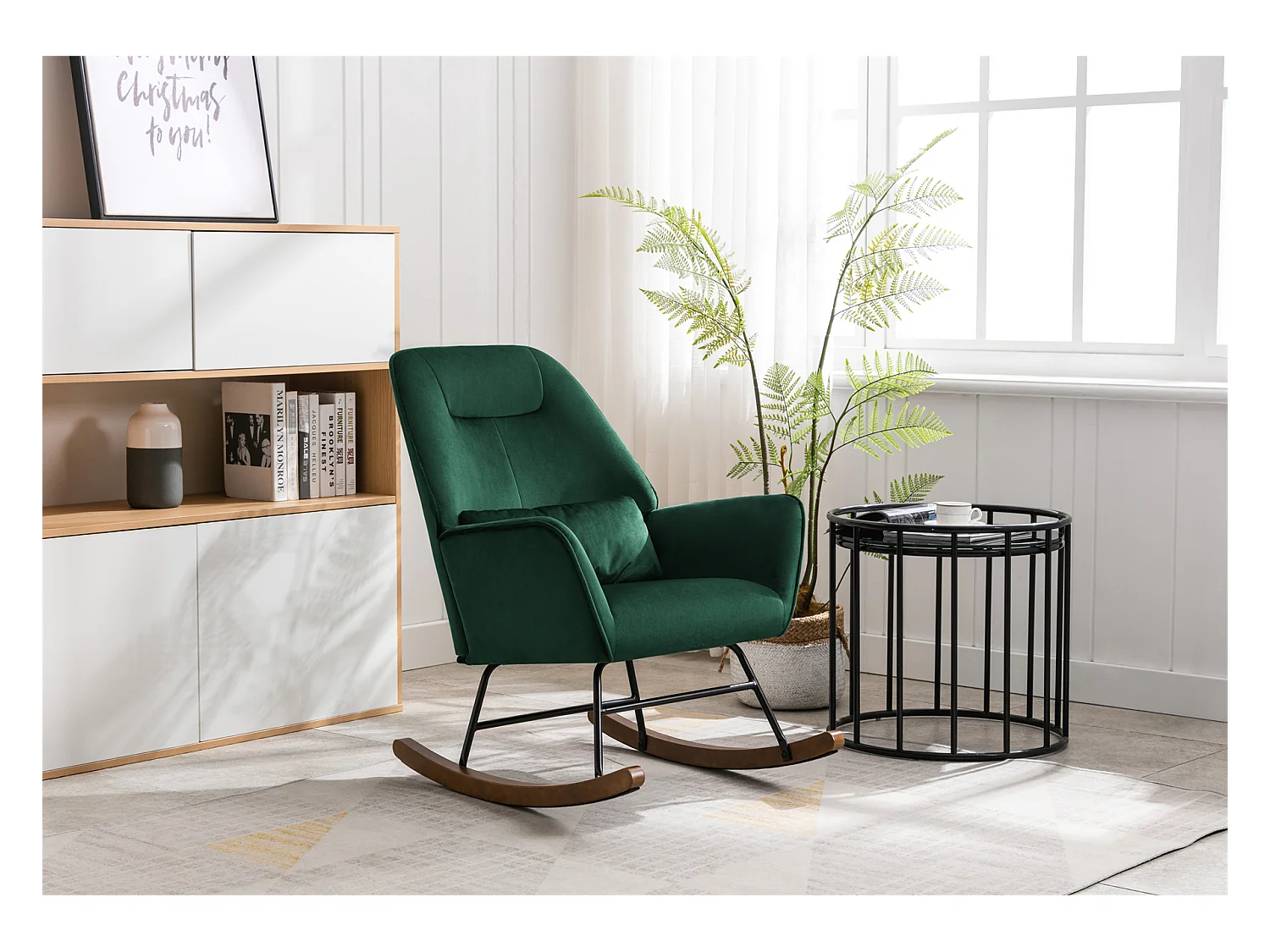 Sillón reclinable tapizado en terciopelo con soporte lumbar, ideal para sala de estar y dormitorio infantil, color verde