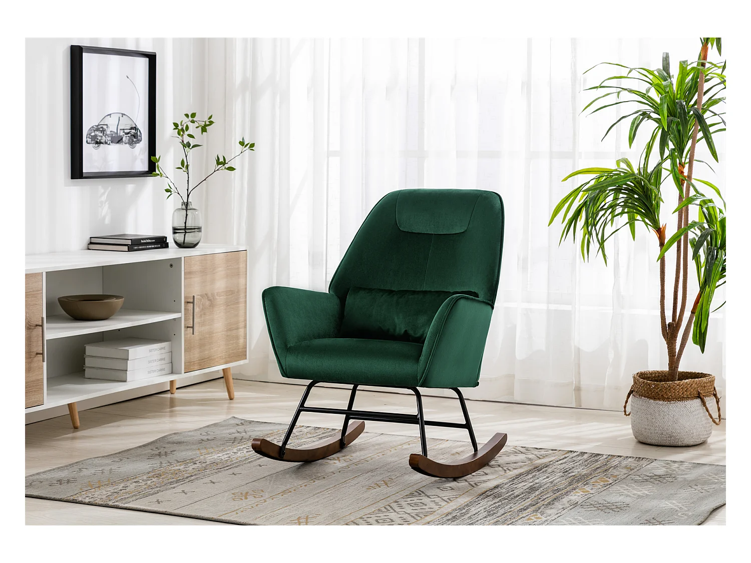 Sillón reclinable tapizado en terciopelo con soporte lumbar, ideal para sala de estar y dormitorio infantil, color verde