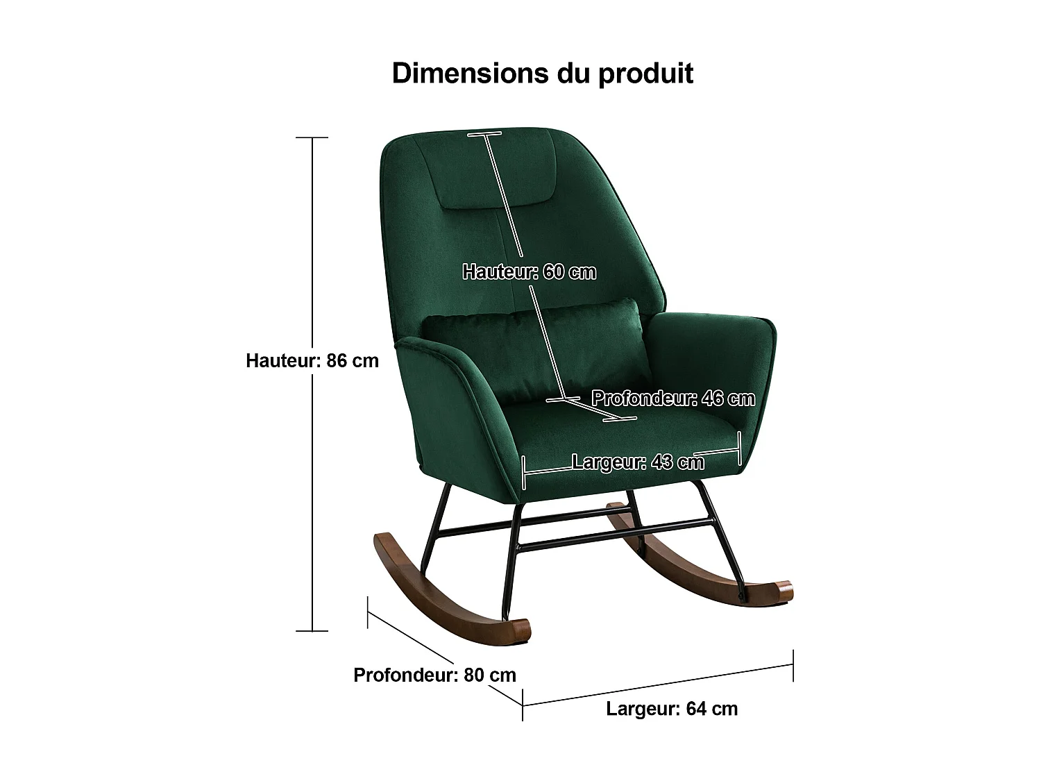 Sillón reclinable tapizado en terciopelo con soporte lumbar, ideal para sala de estar y dormitorio infantil, color verde