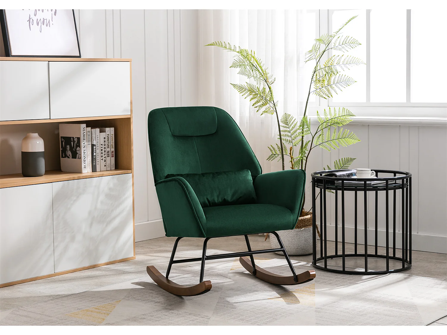 Sillón reclinable tapizado en terciopelo con soporte lumbar, ideal para sala de estar y dormitorio infantil, color verde