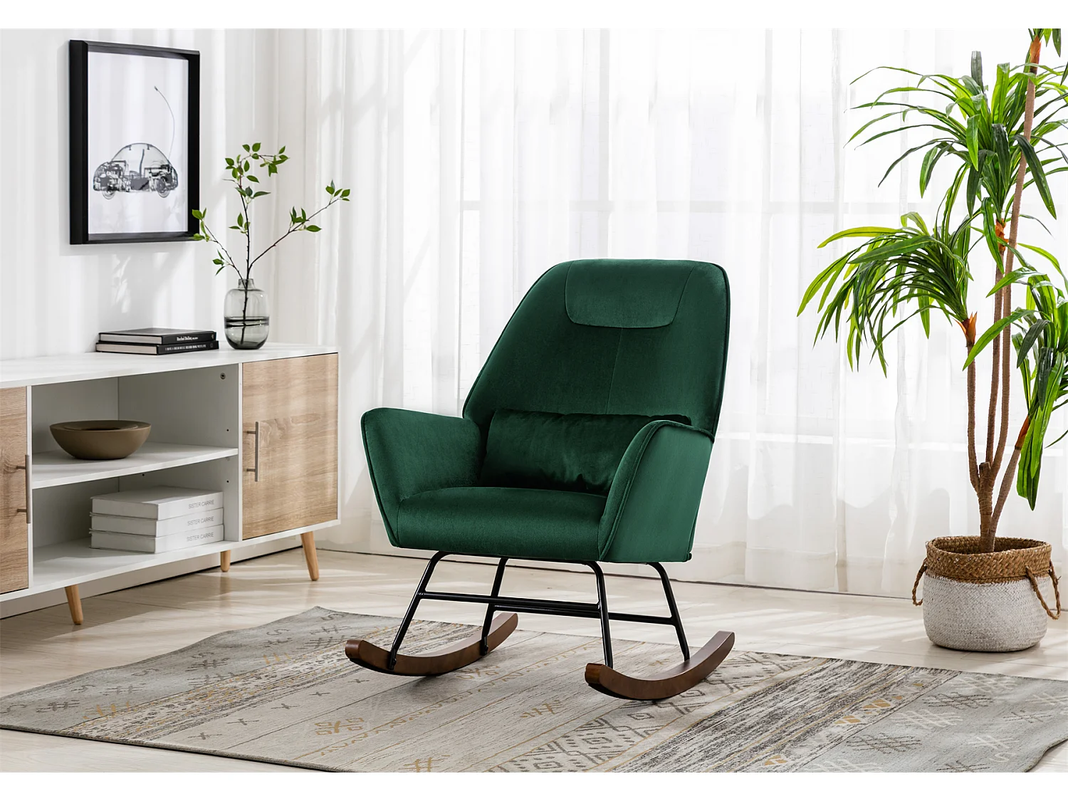 Sillón reclinable tapizado en terciopelo con soporte lumbar, ideal para sala de estar y dormitorio infantil, color verde