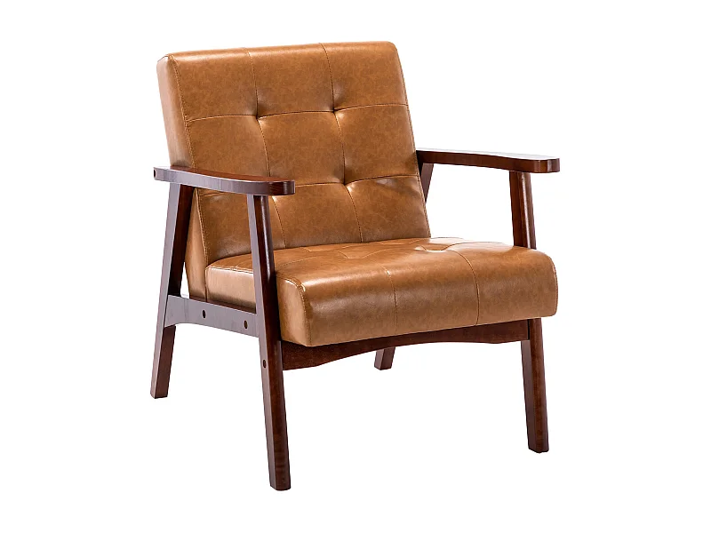 Sillón de Madera Maciza con Diseño Escandinavo Moderno - Cuero Natural Hipoalergénico Gris para Salón, Oficina o Dormitorio, Dimensiones 67x76x76 cm