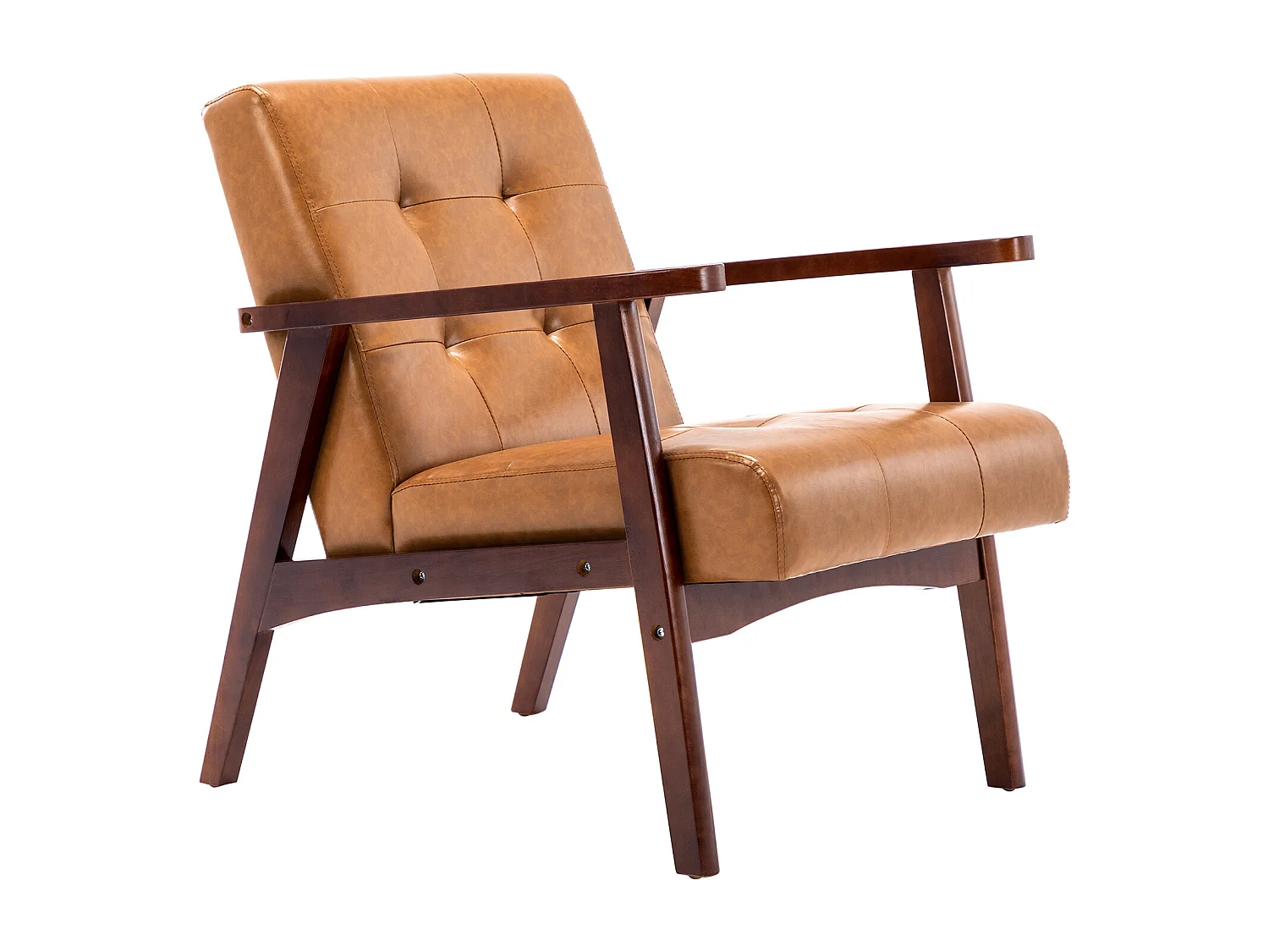 Sillón de Madera Maciza con Diseño Escandinavo Moderno - Cuero Natural Hipoalergénico Gris para Salón, Oficina o Dormitorio, Dimensiones 67x76x76 cm