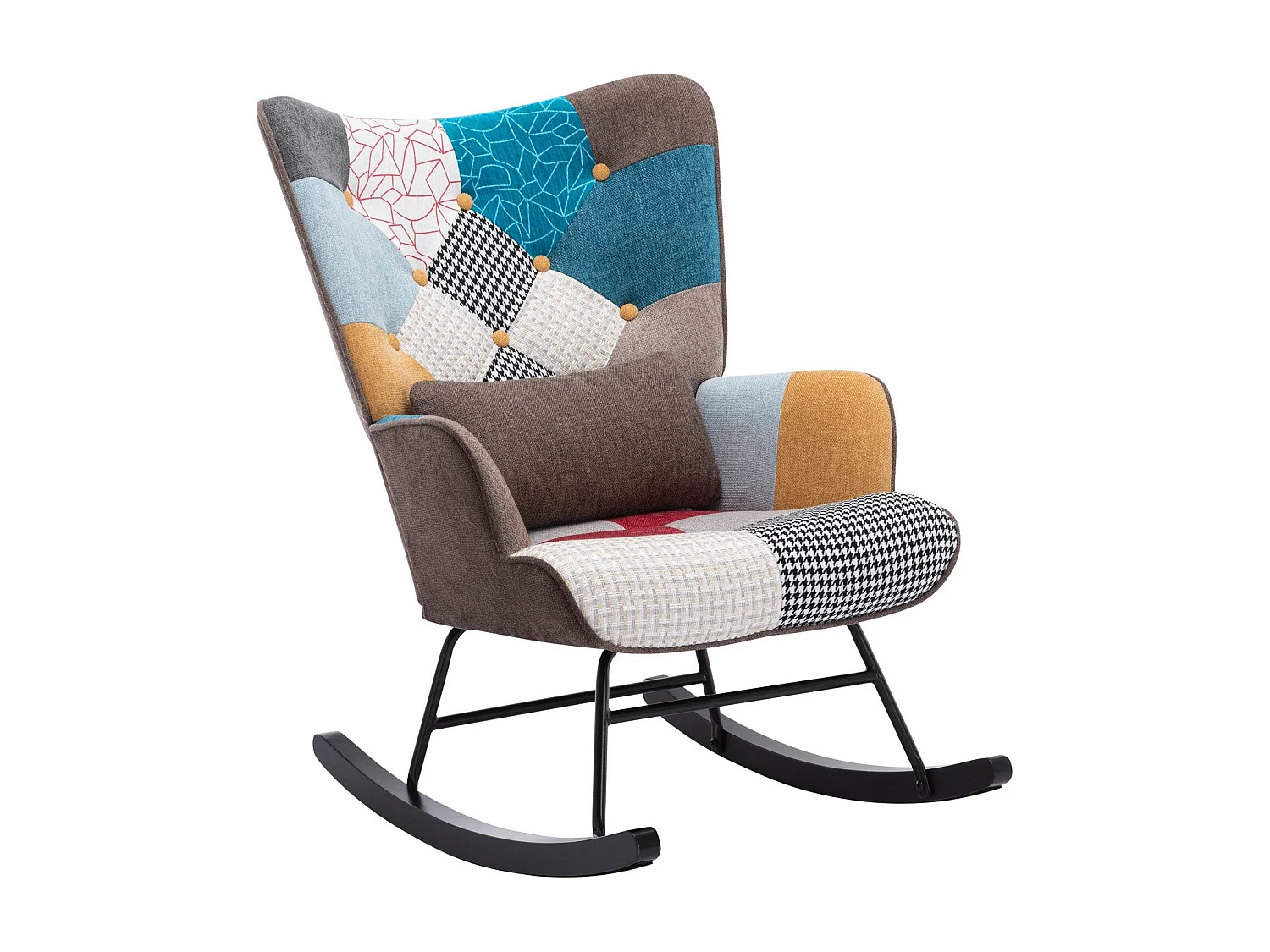 Mecedora de patchwork para lactancia de bebés con cojín, estilo escandinavo, tela de lino, madera de hevea