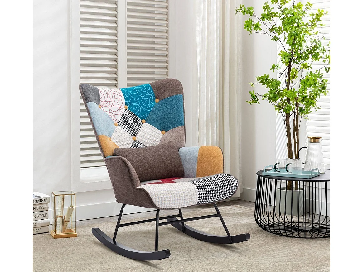 Mecedora de patchwork para lactancia de bebés con cojín, estilo escandinavo, tela de lino, madera de hevea