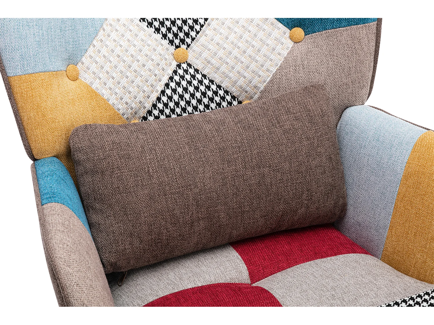 Fauteuil à Bascule Patchwork Rocking Chair Berçante Allaitement Bébé avec Oreiller Style Scandinave Tissu en Lin Bois d'Hévéa
