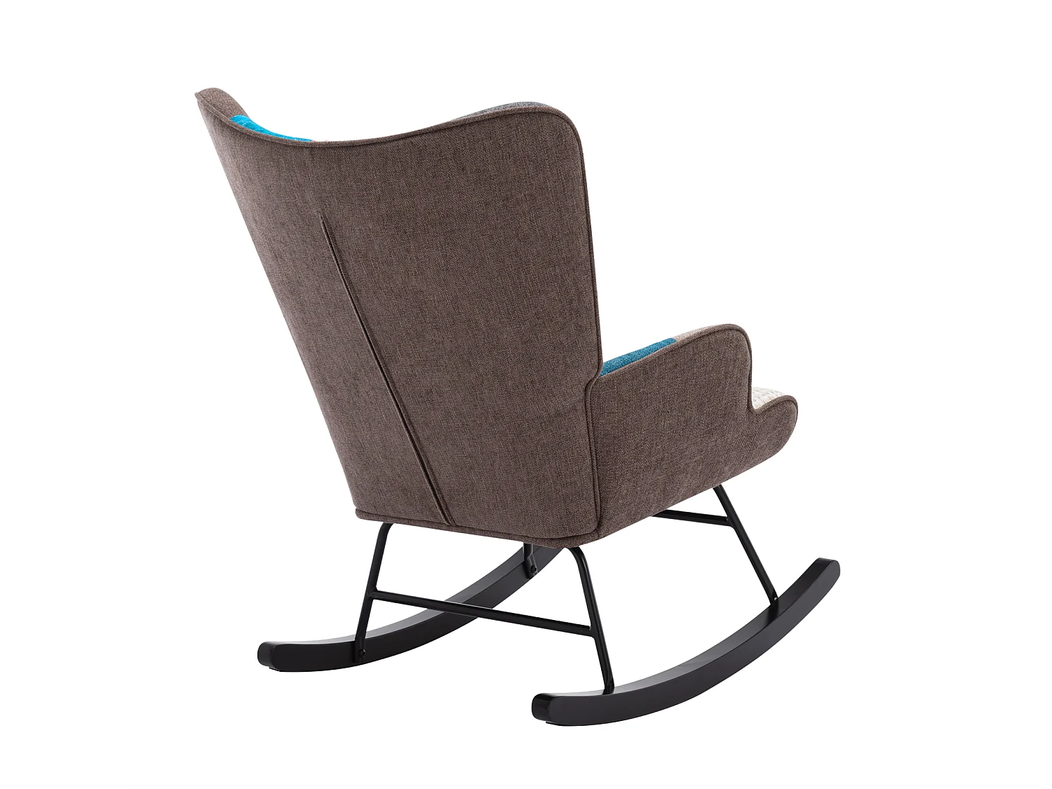 Fauteuil à Bascule Patchwork Rocking Chair Berçante Allaitement Bébé avec Oreiller Style Scandinave Tissu en Lin Bois d'Hévéa