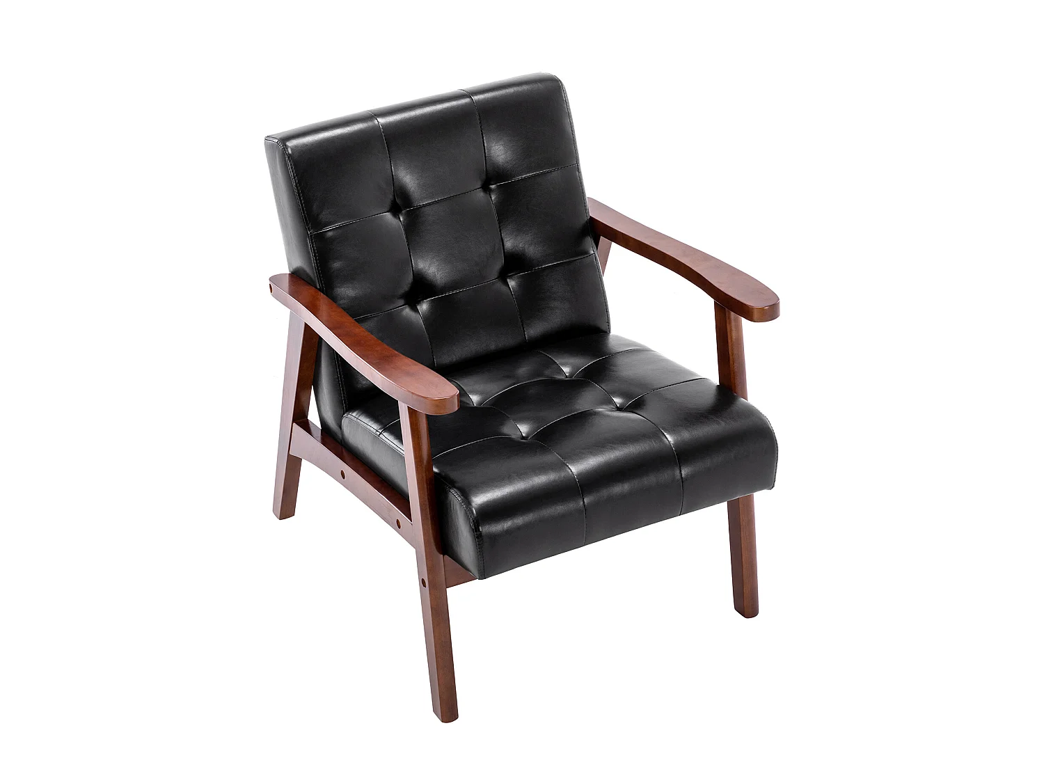 Fauteuil Médiéval Chaise Vintage en Similicuir Tufté avec Accoudoirs en Bois, Style Vintage, Tapissé en Bois Dur, Noir