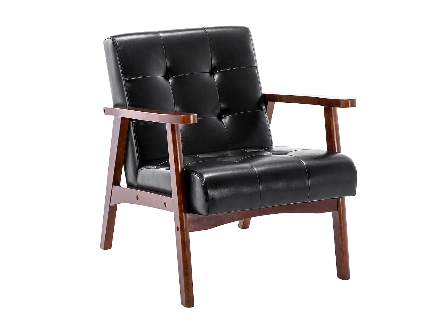Fauteuil Médiéval Chaise Vintage en Similicuir Tufté avec Accoudoirs en Bois, Style Vintage, Tapissé en Bois Dur, Noir