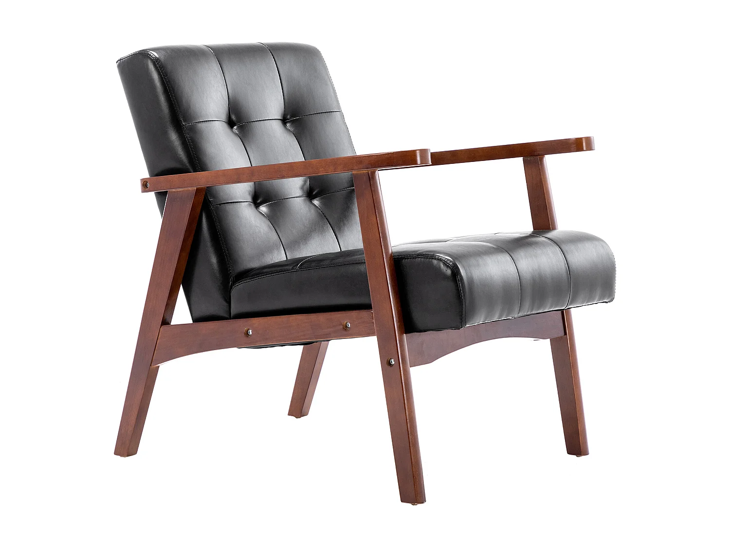 Fauteuil Médiéval Chaise Vintage en Similicuir Tufté avec Accoudoirs en Bois, Style Vintage, Tapissé en Bois Dur, Noir