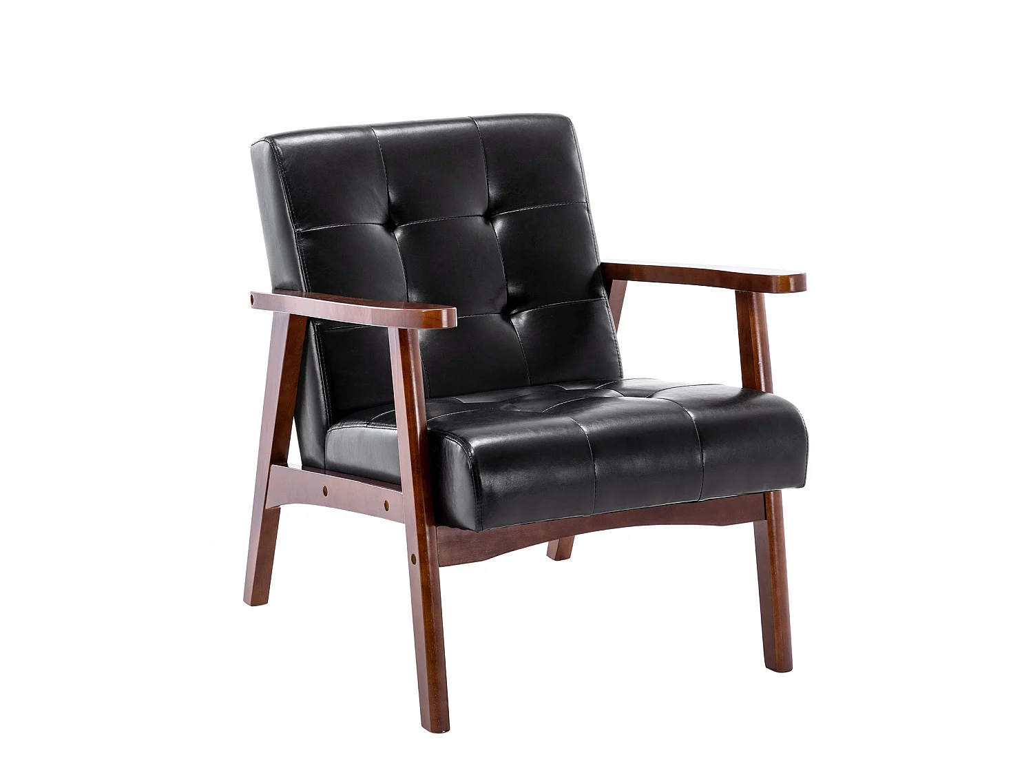 Fauteuil Médiéval Chaise Vintage en Similicuir Tufté avec Accoudoirs en Bois, Style Vintage, Tapissé en Bois Dur, Noir