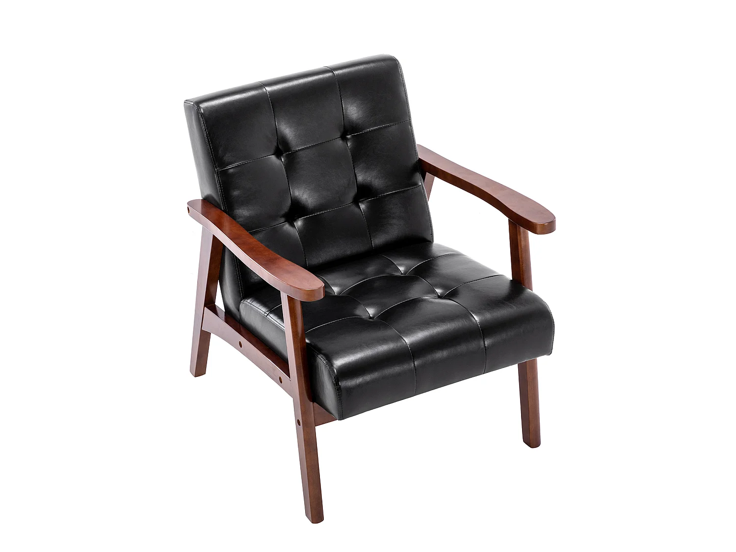 Fauteuil Médiéval Chaise Vintage en Similicuir Tufté avec Accoudoirs en Bois, Style Vintage, Tapissé en Bois Dur, Noir