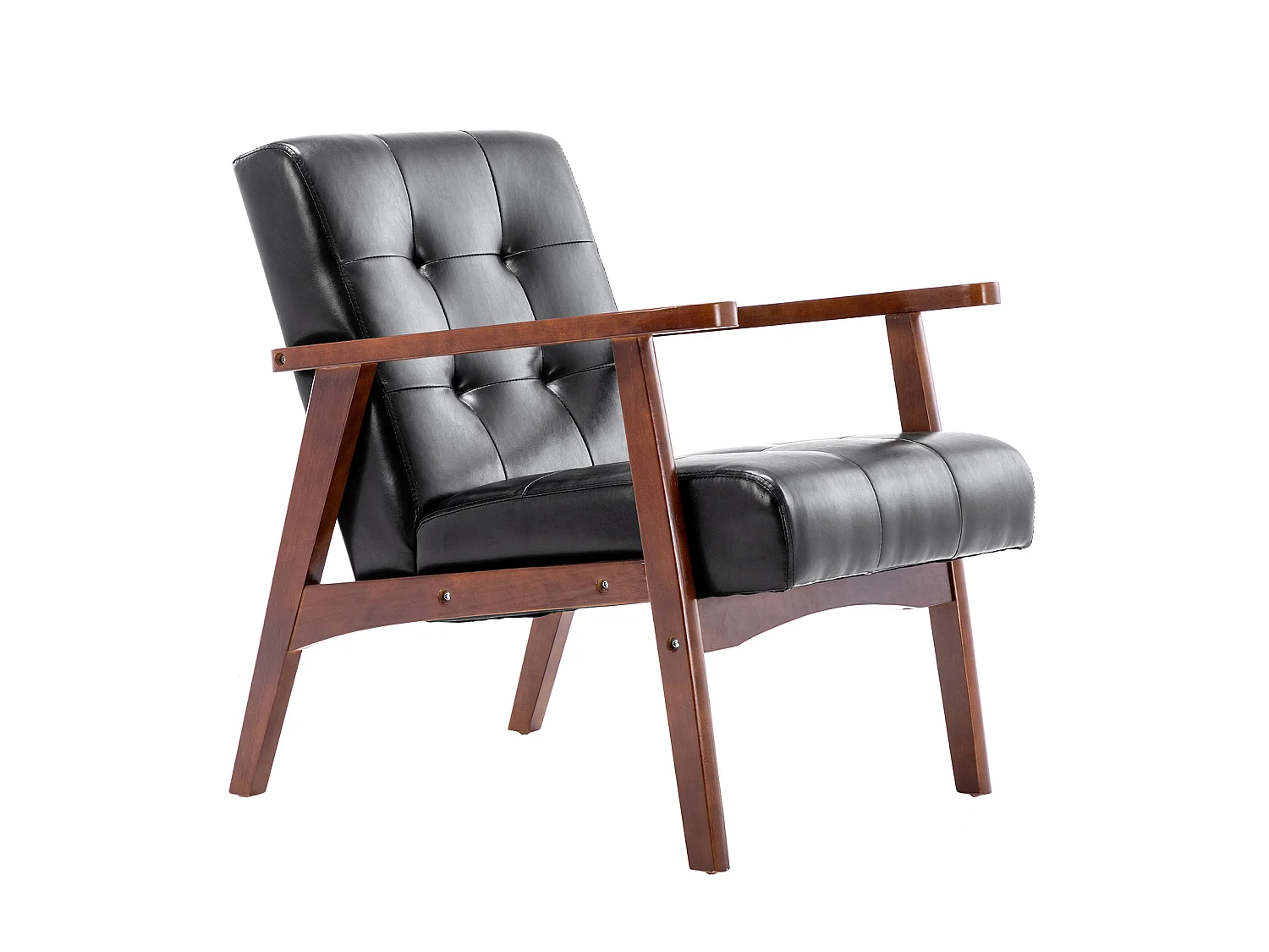 Fauteuil Médiéval Chaise Vintage en Similicuir Tufté avec Accoudoirs en Bois, Style Vintage, Tapissé en Bois Dur, Noir